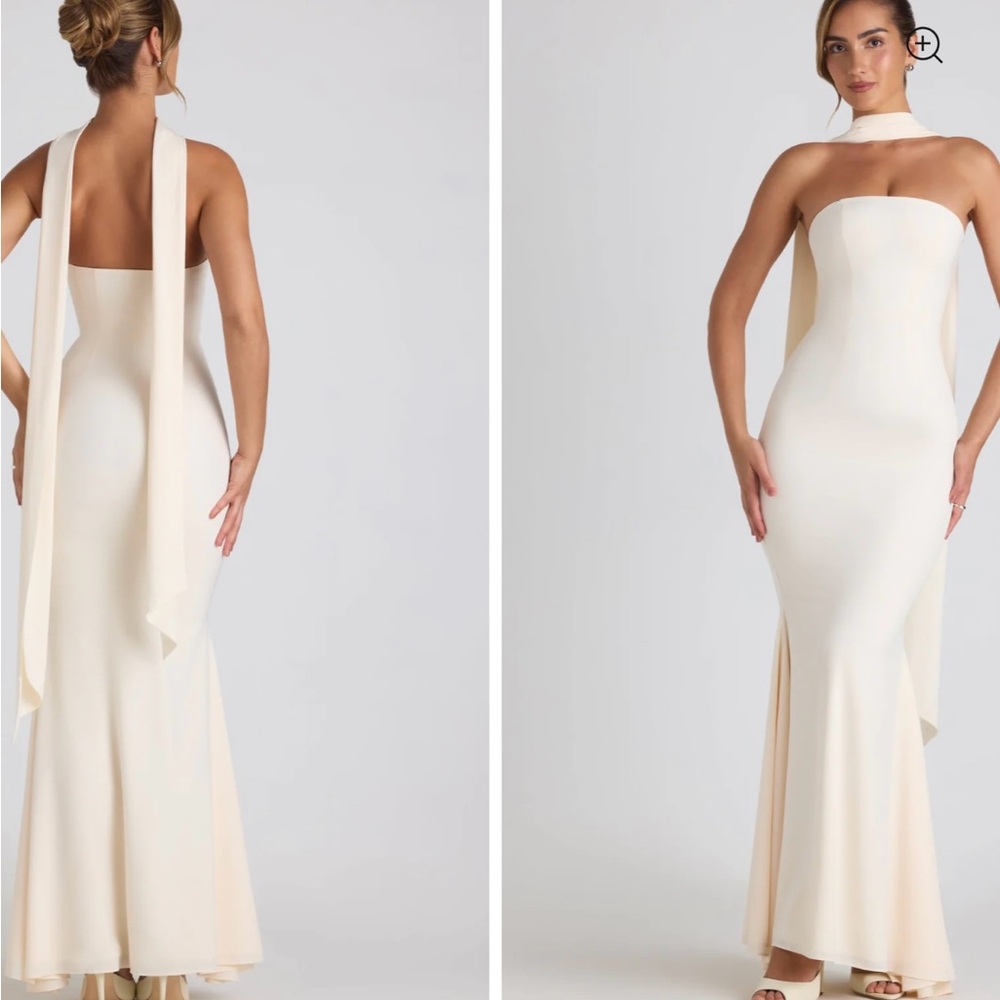 Oh Polly US size 8, UK size 12 strapless gown ivory in color with sash Brand new